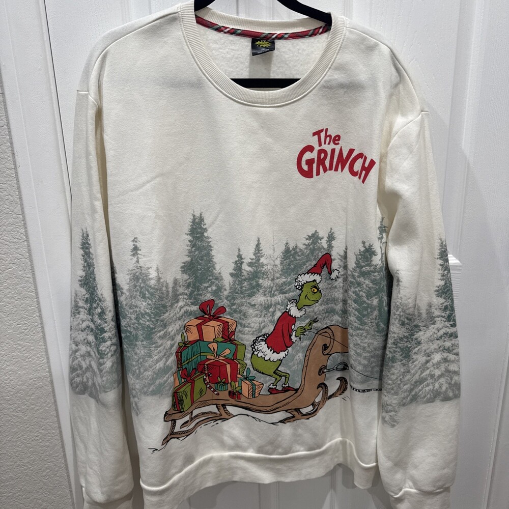 Dr. Seuss The GRINCH Women's Cream Colored Sweatshirt Santa Holiday Women’s XXL